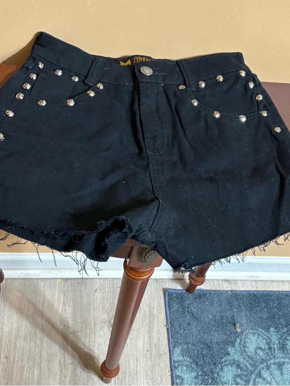 Morena Mulata Black Studded Denim Shorts